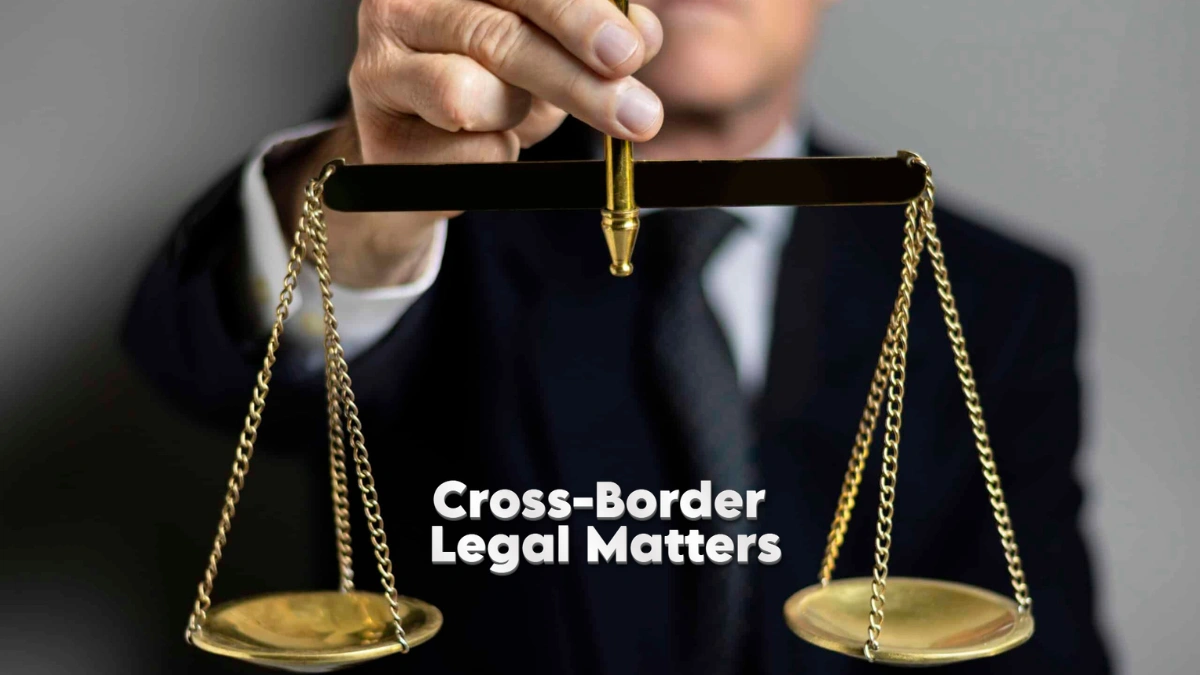 International lawyer consulting a client on cross-border legal matters