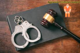 Handcuffs and a judge’s gavel placed on top of a closed legal book, symbolizing criminal law, justice, and aggressive legal defense.