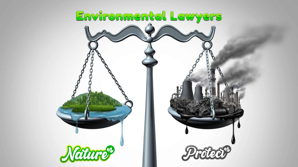 "Balanced scale comparing nature and pollution, symbolizing environmental lawyers protecting nature and communities."
