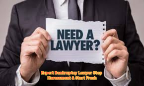 Person in a business suit holding a paper sign that says “Need a Lawyer?” symbolizing the urgency of hiring an expert bankruptcy lawyer.