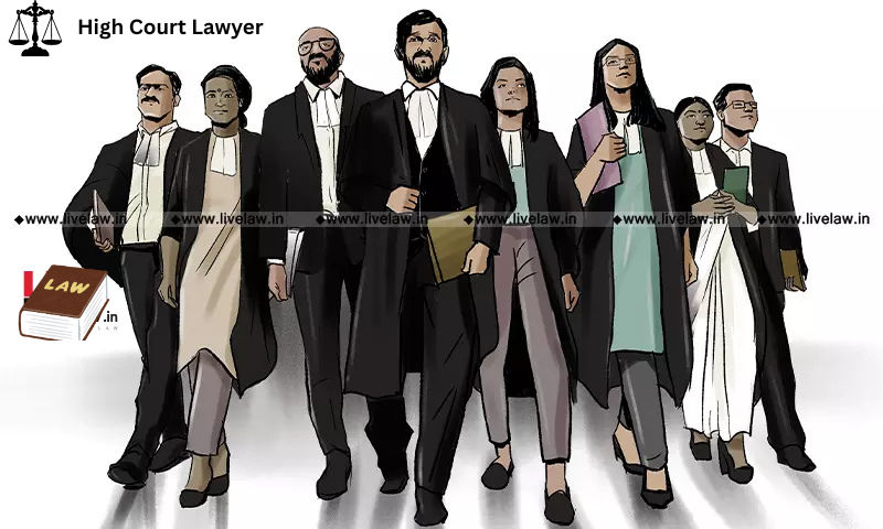 Illustration of a group of High Court lawyers confidently walking forward in professional black gowns.