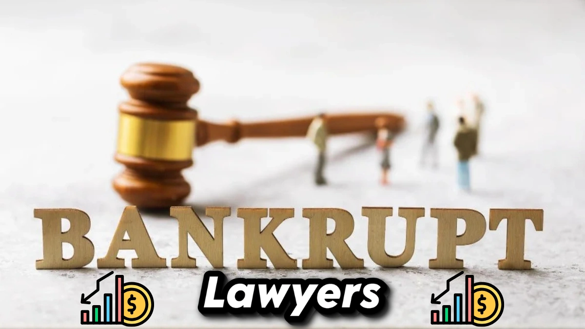 Bankruptcy Lawyers “Wooden letters spelling ‘BANKRUPT’ with a judge’s gavel in the background and small figurines representing people involved in a legal or financial situation.”