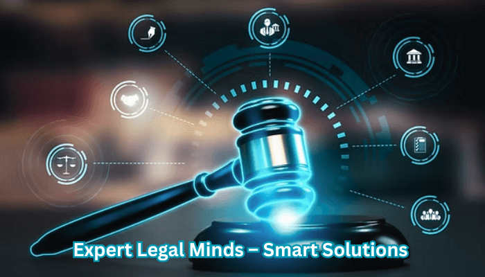 A glowing digital judge’s gavel surrounded by futuristic legal icons representing justice, law, and legal services.