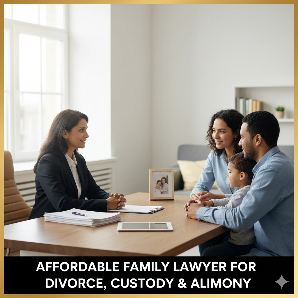 Affordable family lawyer providing legal support for divorce, child custody, and alimony matters with compassionate guidance
